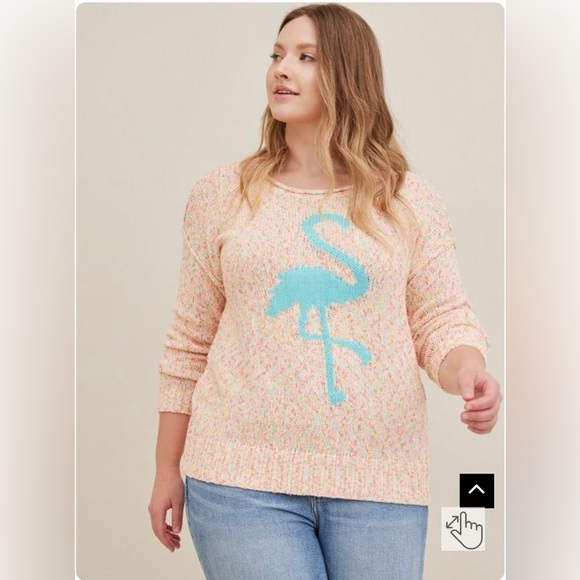 Torrid Pullover Sweater Marled Multi Color Cotton with Blue Flamingo 3/3X/22-24 - Picture 2 of 8